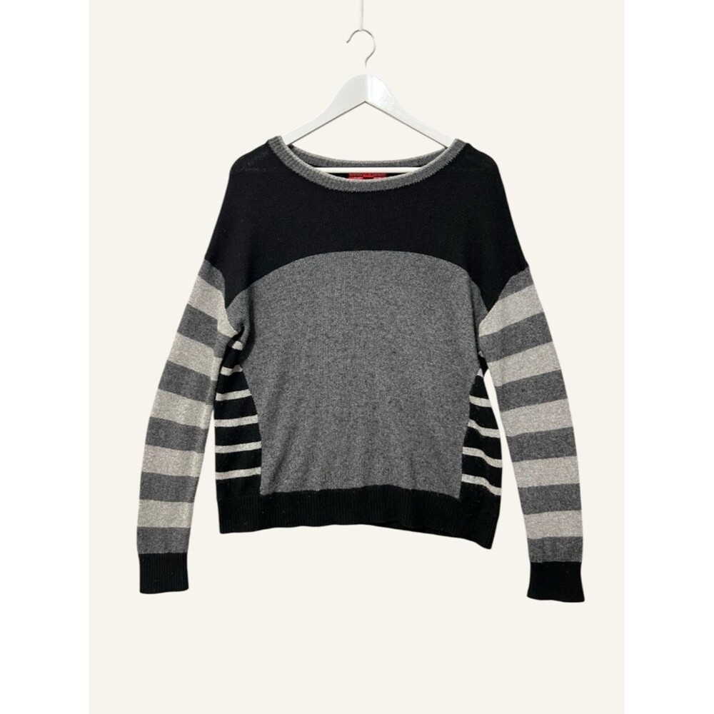 Krimson Klover Color Block Striped Pullover Sweater Size Small Black Gray Boxy
